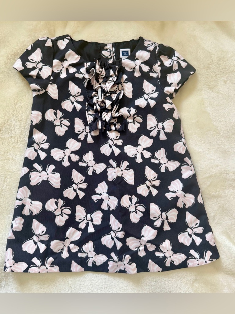 Janie and Jack Bow Print Ruffle Dress 12-18M EUC